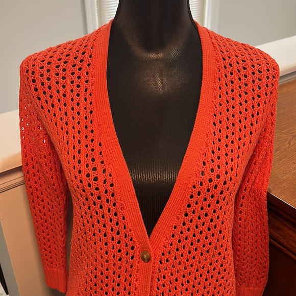 LANDS END open weave happy orange cardigan - Picture 2 of 6